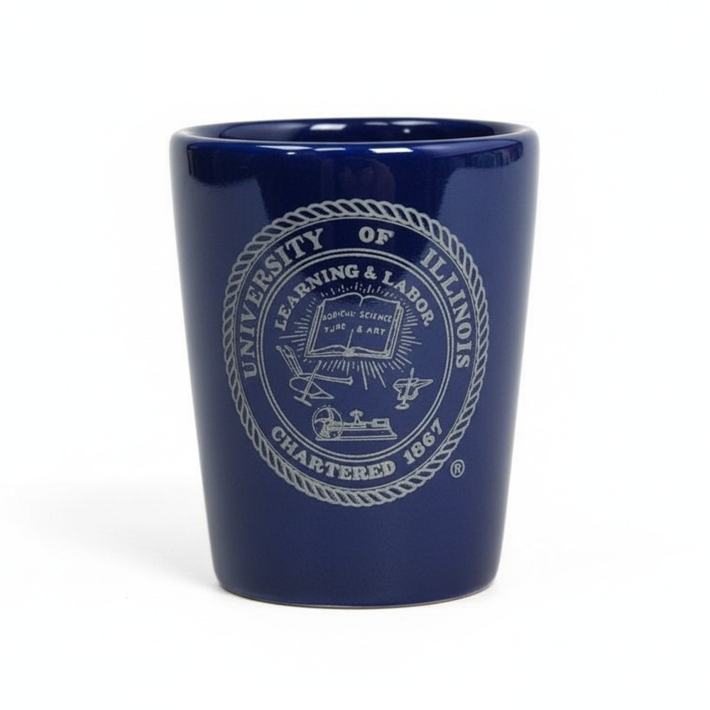University of Illinois Fighting Illini Shot Glass Cobalt Blue Etched Seal